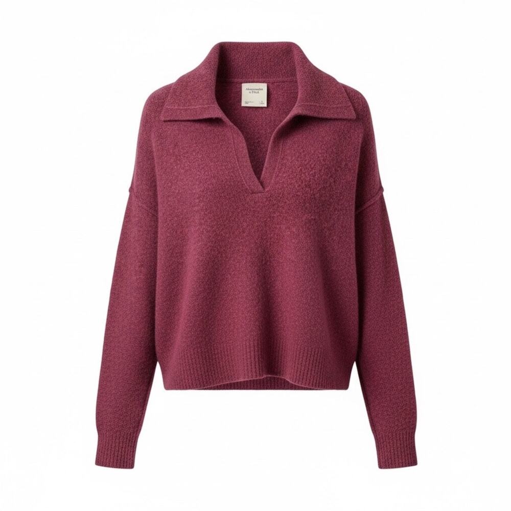 Abercrombie & Fitch Women's Small Berry Boucle Collared Popover Sweater